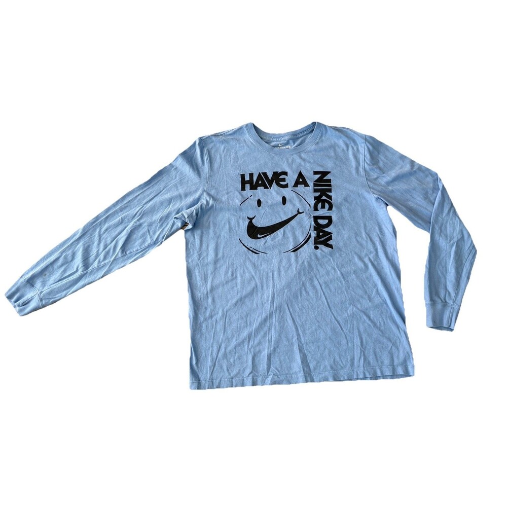 Nike have a day smiley face swoosh smile UNC 23 blue black long sleeve t shirt L